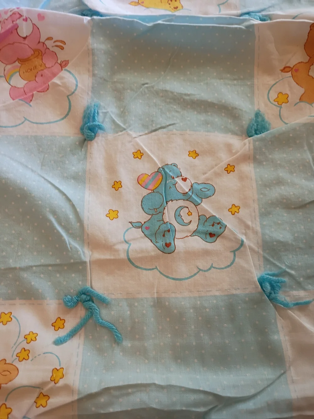 Vtg 52 x 42 Care Bears Crib or Toddler Bed Sized Quilt